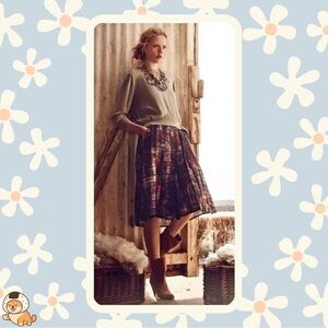 Anthropologie Fynn and Rose Painterly Plaid Skirt, Sz 2